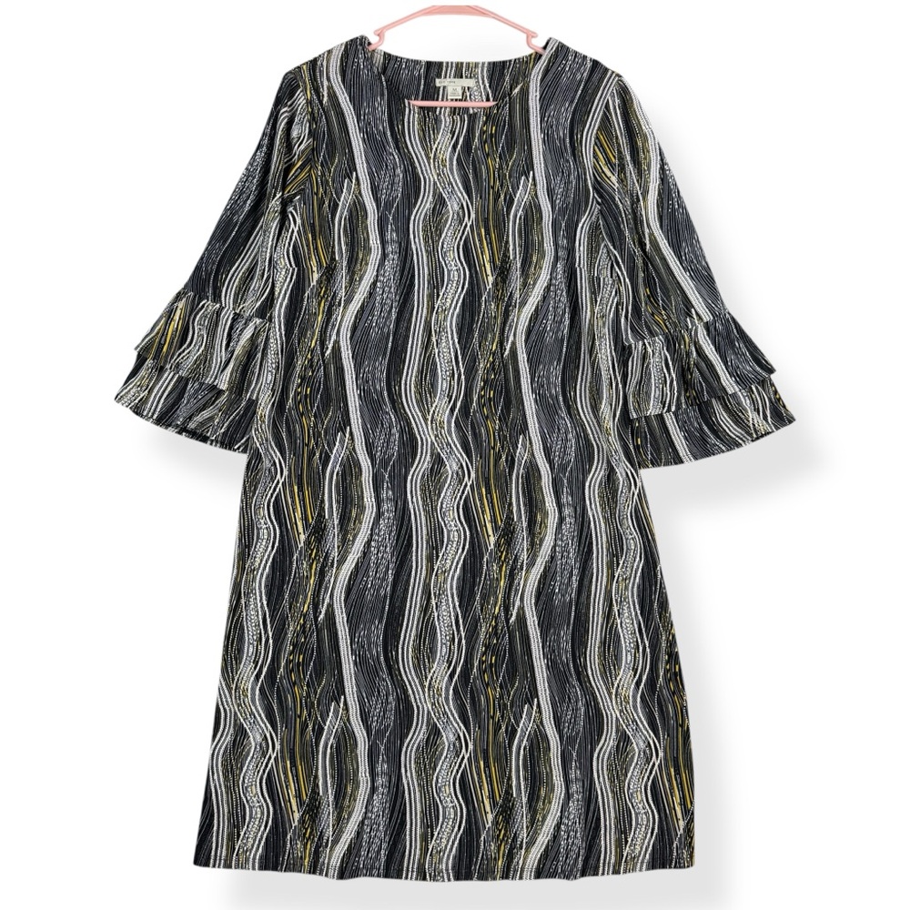 Cato‎ Dress Womens M Medium Shift Knee Length Textured White Yellow Black
